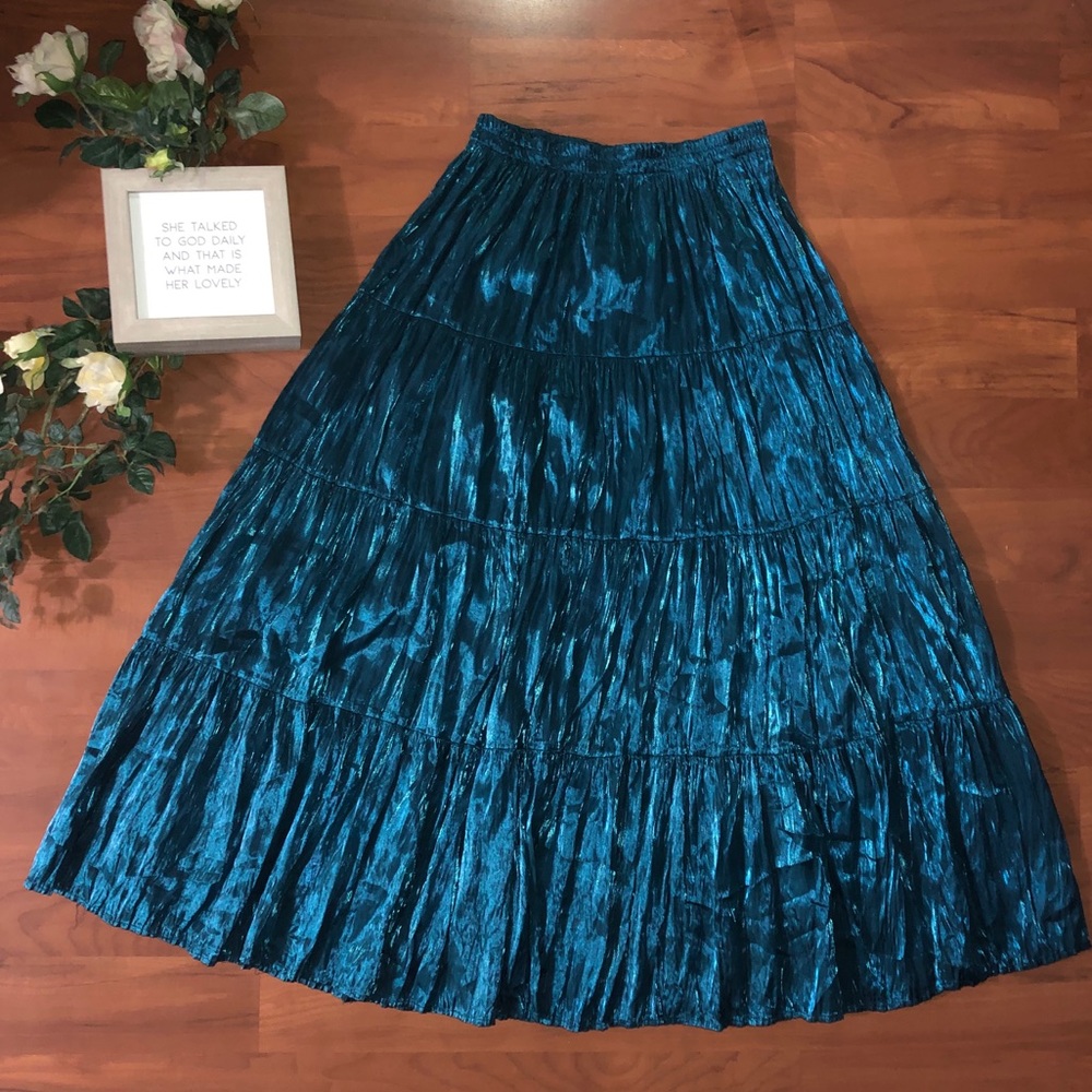 Mermaid Shiny Blue Turquoise Long A-line Skirt